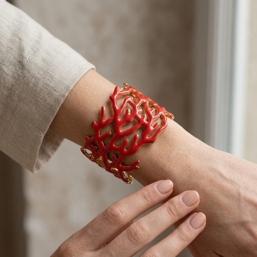 Bracelet manchette émaillé forme corail coloré, bijou en gros pour revendeurs