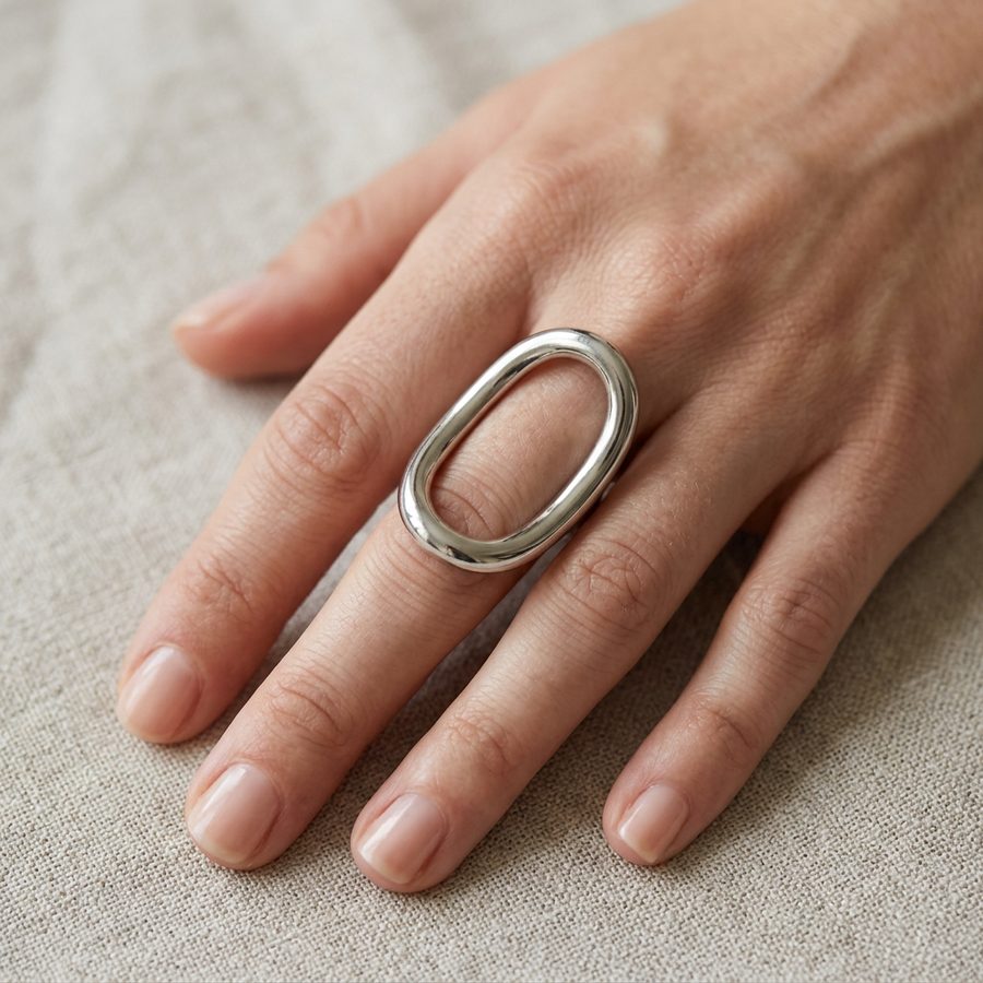 Bague ovale incurvée en acier inoxydable, bijou en gros pour revendeurs