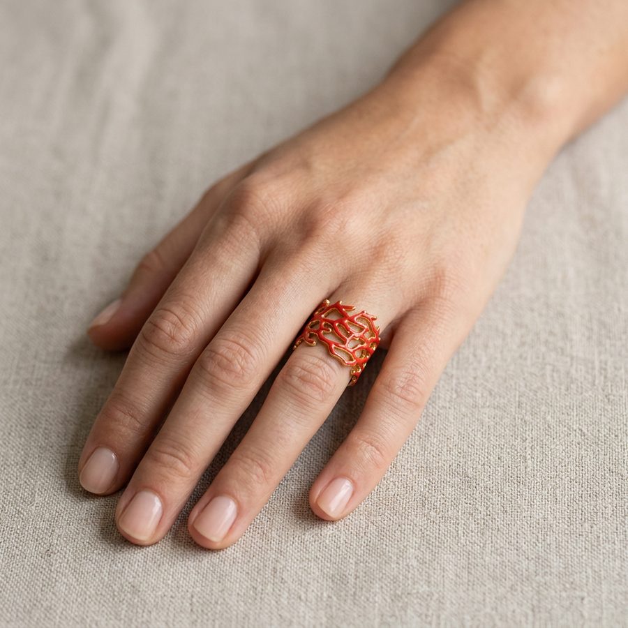Bague Émaillée Forme Corail, bijou en gros pour revendeurs